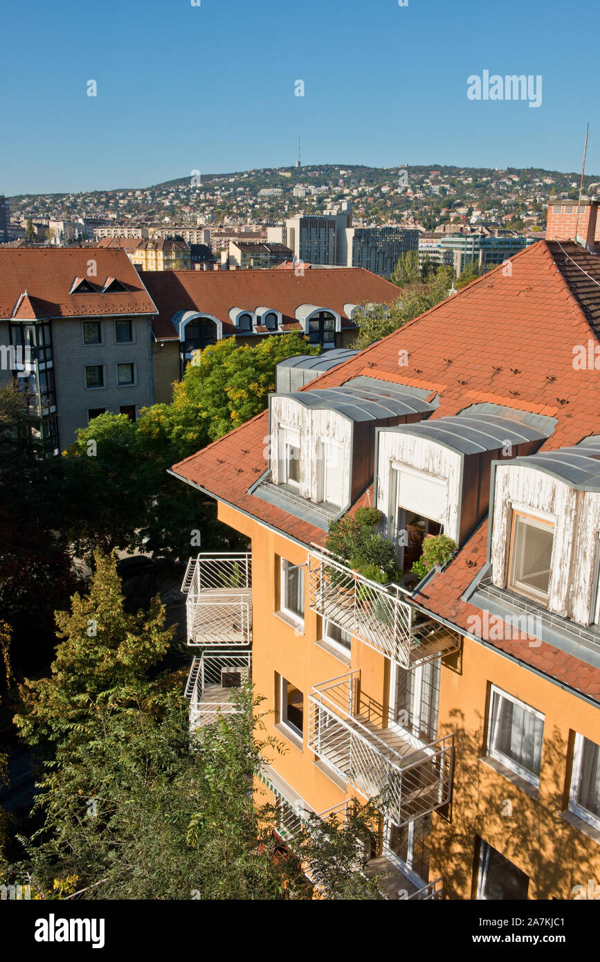 Budapest. View from Buda Castle District looking across westward across residential apartment blocks Stock Photo