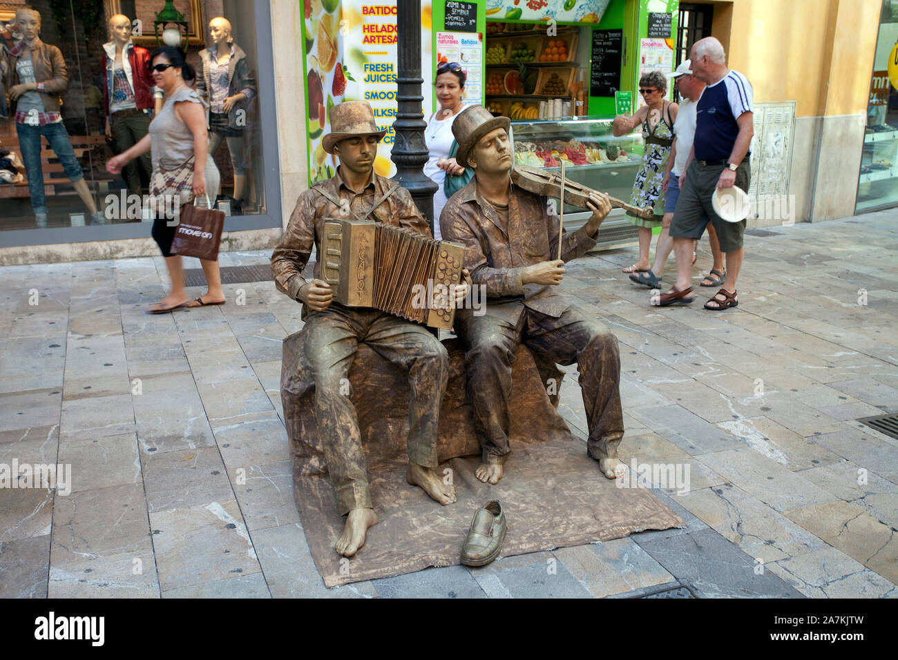Street performer at Placa Major, human statues, Palma, Palma de Mallorca, Balearic islands, Spain Stock Photo