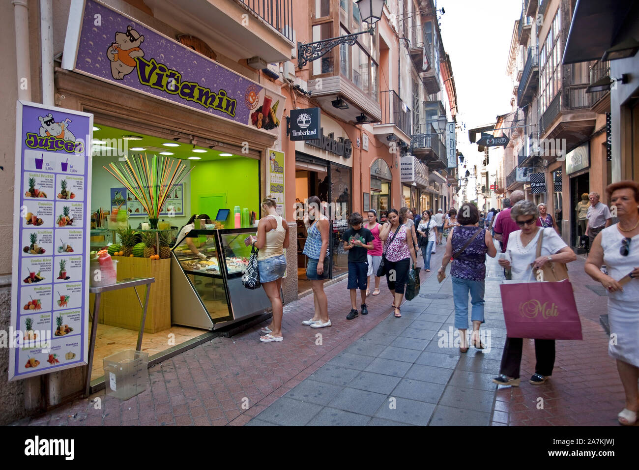 Shopping mile at the old town of Palma, Mallorca, Palma de Mallorca, Balearic islands, Spain Stock Photo
