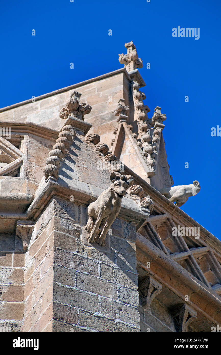 Mythical stone creatures on the top of cathedral La Seu, Palma, Palma de Mallorca, Mallorca, Balearic islands, Spain Stock Photo