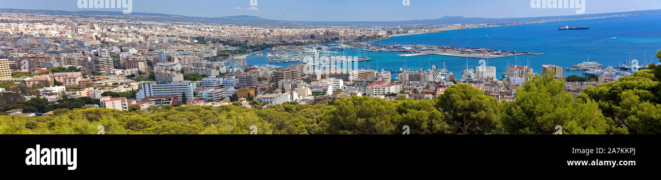 View from Bellver castle on harbour and town Palma, Palma de Mallorca, Mallorca, Balearic islands, Spain Stock Photo