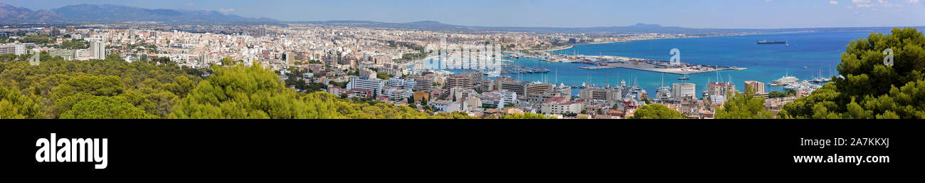 View from Bellver castle on harbour and town Palma, Palma de Mallorca, Mallorca, Balearic islands, Spain Stock Photo