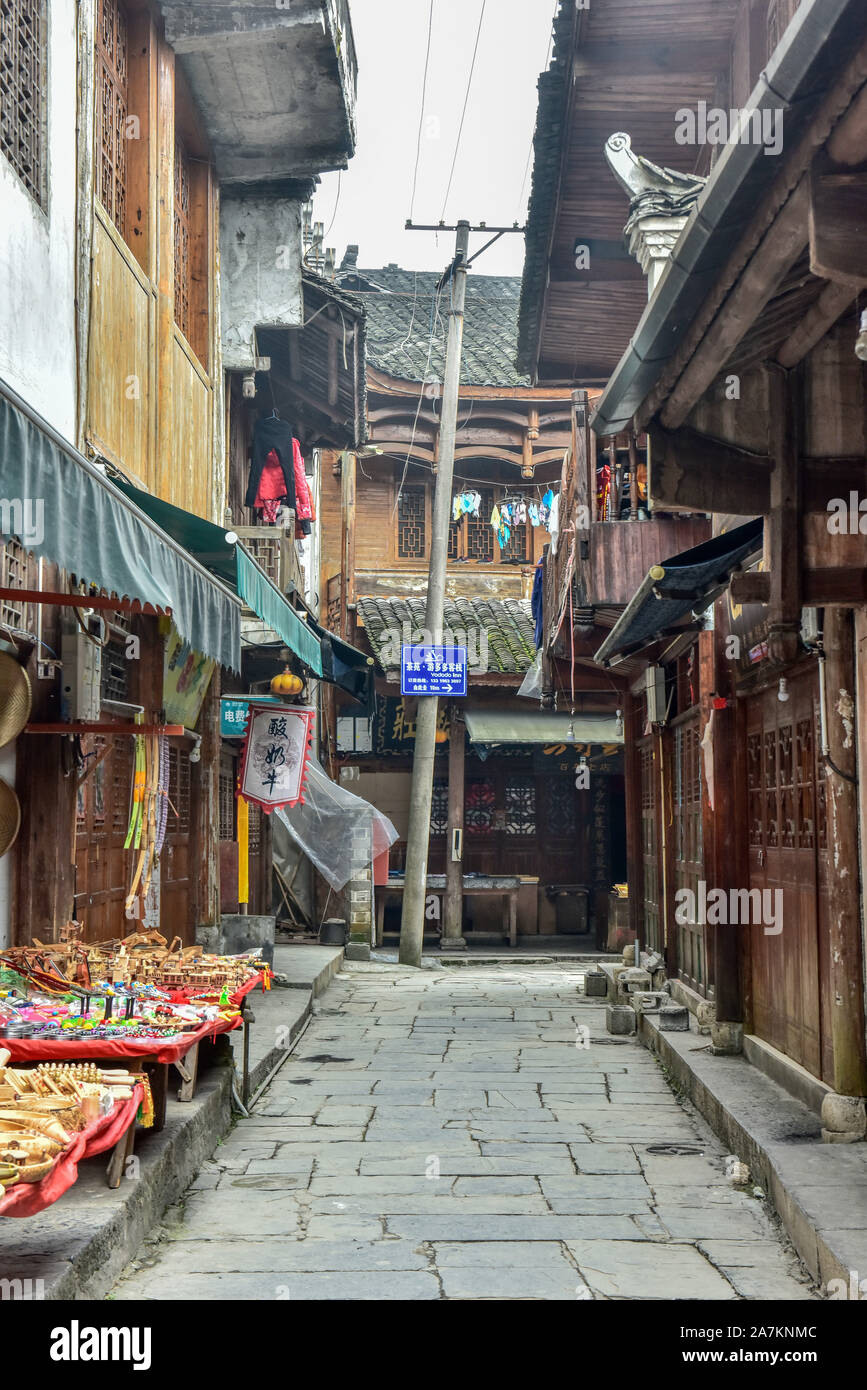 View of the alleys in Furong town in Yongshun county, Miao Autonomous Prefecture, central China's Hunan province, 4 September 2019. Stock Photo