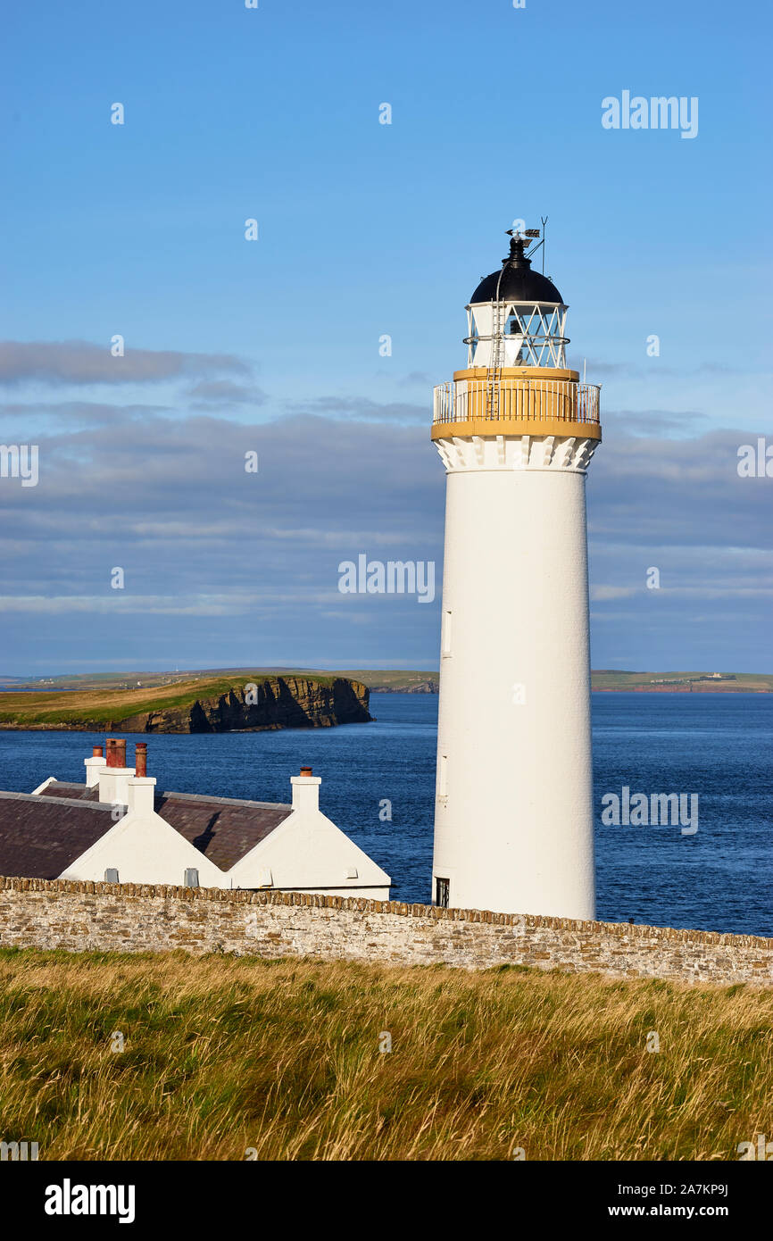 Cantick Head lighthouse on South Walls, Orkney, Scotland.  On the southern approaches to Scapa Flow. Stock Photo