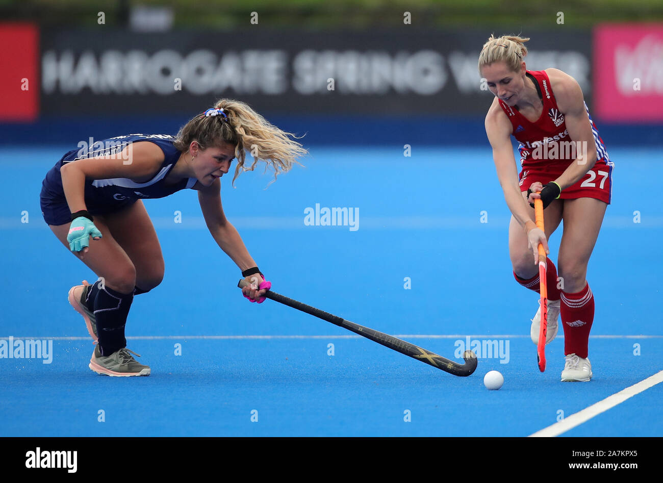Great Britain S Jo Hunter Right And Chile S Domenica Ananias During The Fih Hockey Olympic Qualifier At Lee Valley Hockey And Tennis Centre London Stock Photo Alamy