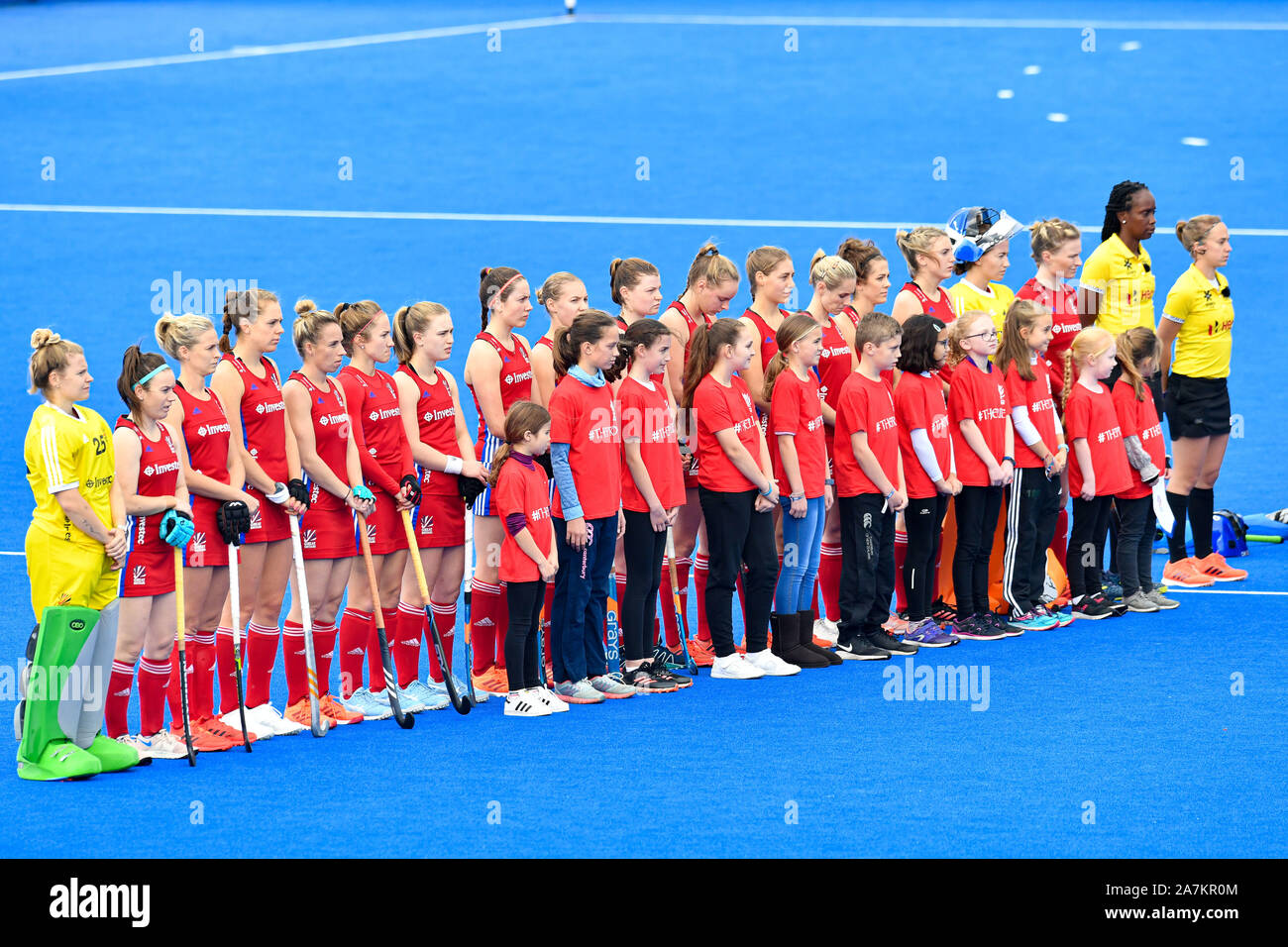 London, UK. 03th Nov, 2019. Team of Great Britain during FIH Olympic Qualifiers match: Great Britain vs Chile (Women) at Lea Valley Hockey and Tennis Centre on Sunday, November 03, 2019 in LONDON ENGLAND. Credit: Taka G Wu/Alamy Live News Stock Photo