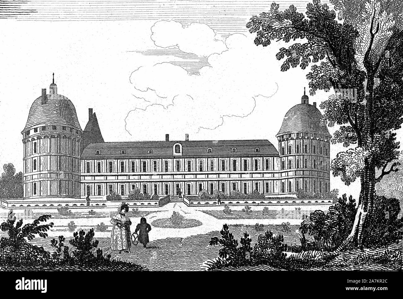 Chateau de la Loire : Vue du chateau de Valençay dans le Val-de-Loire (Val de Loire). in 'France Pittoresque', A. Hugo, tome II, 1835. Stock Photo