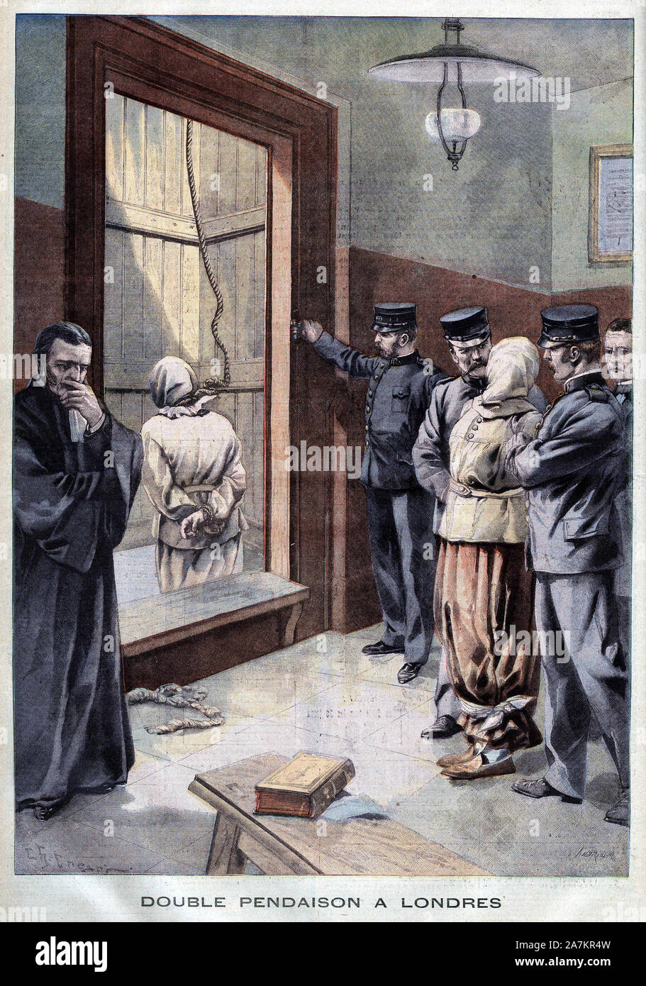 Scene de pendaison dans une prison de Londres. Gravure in 'Le Petit Parisien', le 22/02/1903. Stock Photo