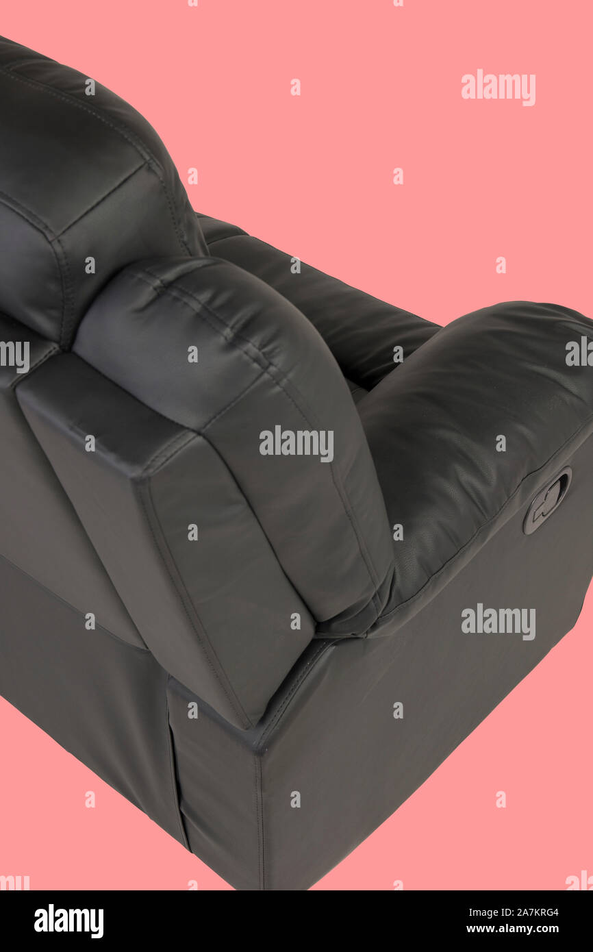 Closeup leather soft sofa isolated on light pink background with clipping path Stock Photo