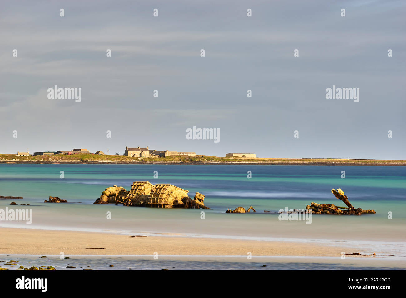 The remains of the WWI German Destroyer B98 in Lopness Bay, Northwall, Sanday, Orkney, Scotland Stock Photo
