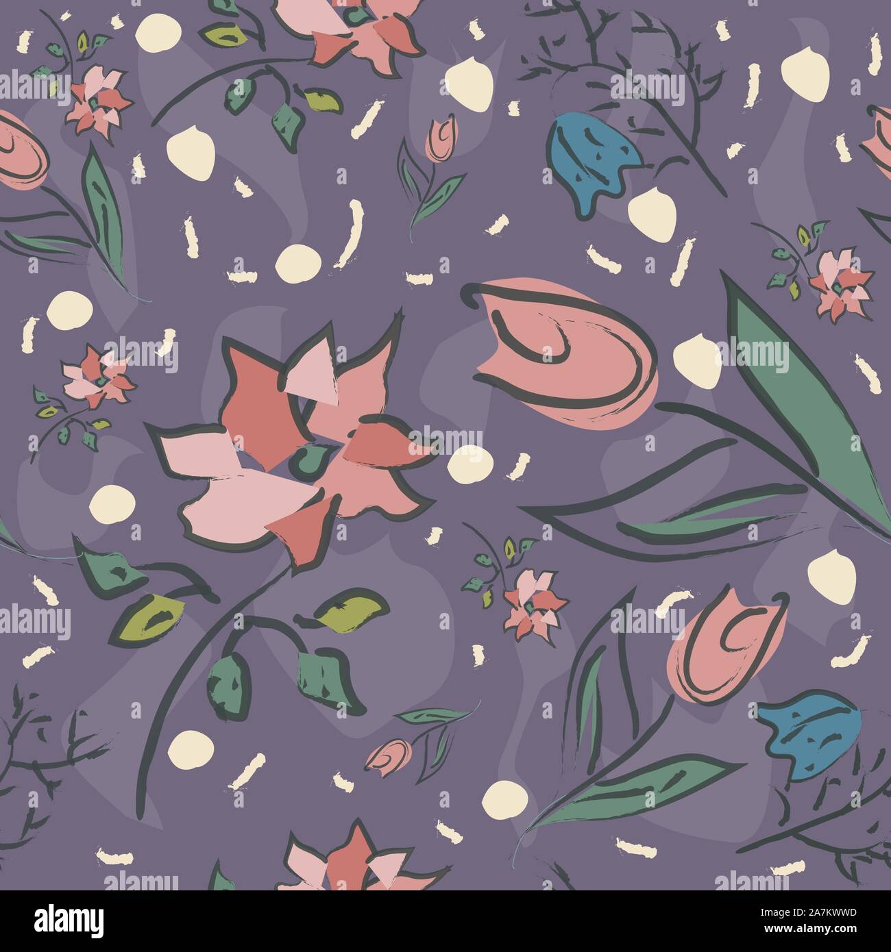 Hand Drawn Floral Seamless Pattern on brown. Vector Illustration Stock ...