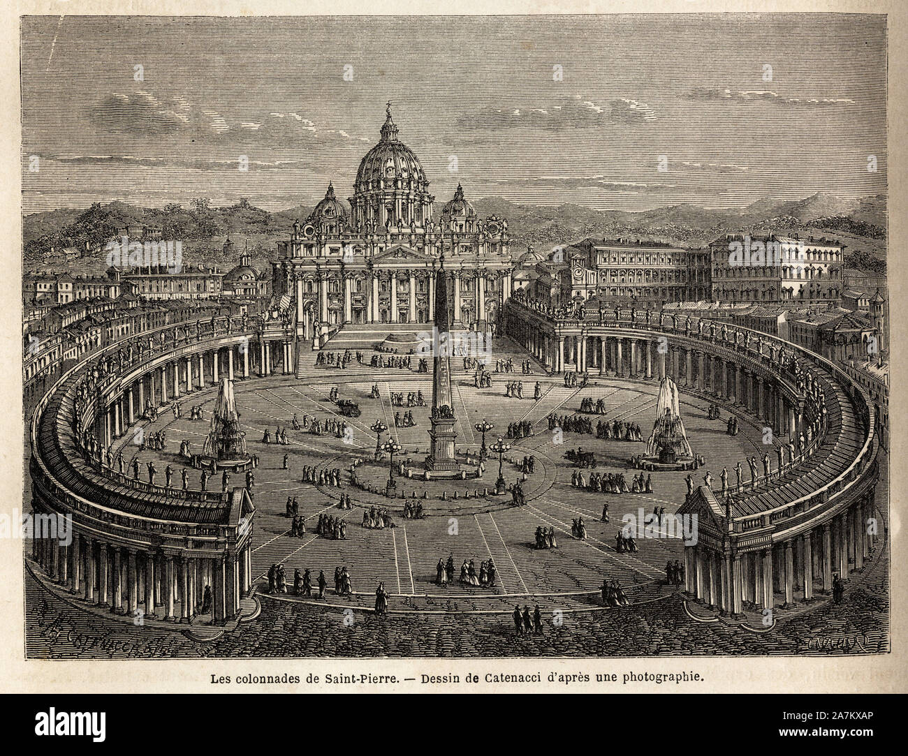 Les colonnades de saint Pierre au Vatican, amenagees par le Bernin (1598-1680) des 1655, sur un plan elliptique, qui se generalisera pour devenir un l Stock Photo