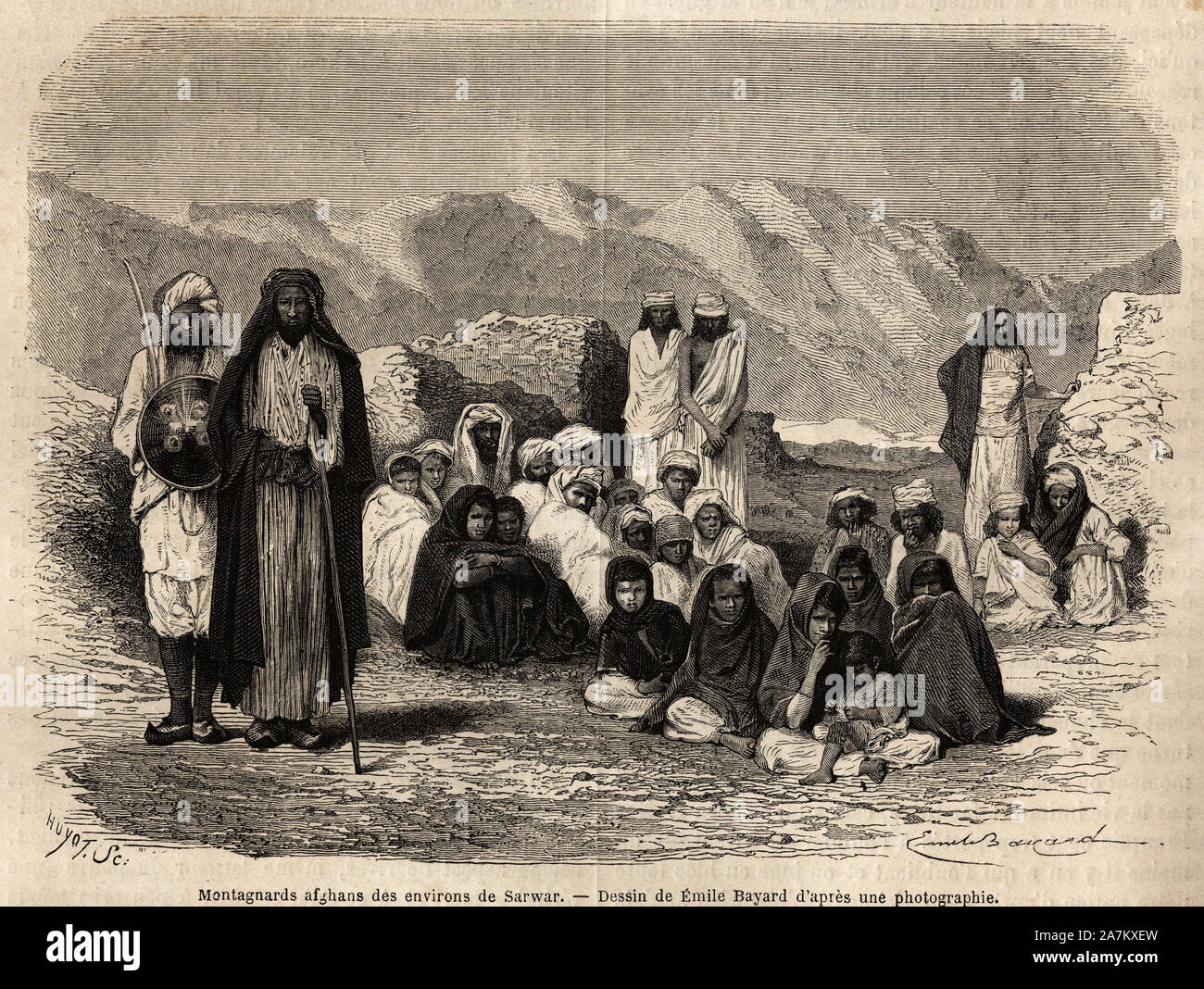 Montagnards afghans des environs de Sarwar . Gravure pour illustrer le voyage au Pandjab et au Cachemir, recit de Guillaume Lejean, en 1866, publie da Stock Photo
