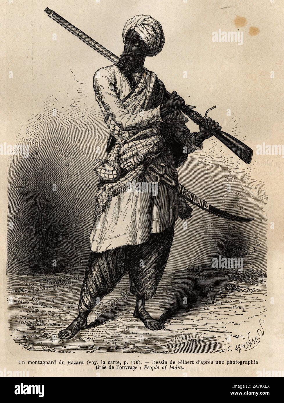 Un montagnard du Hazara ( Penjab, Inde ). Gravure pour illustrer le voyage au Pandjab et au Cachemir, recit de Guillaume Lejean, en 1866, publie dans Stock Photo