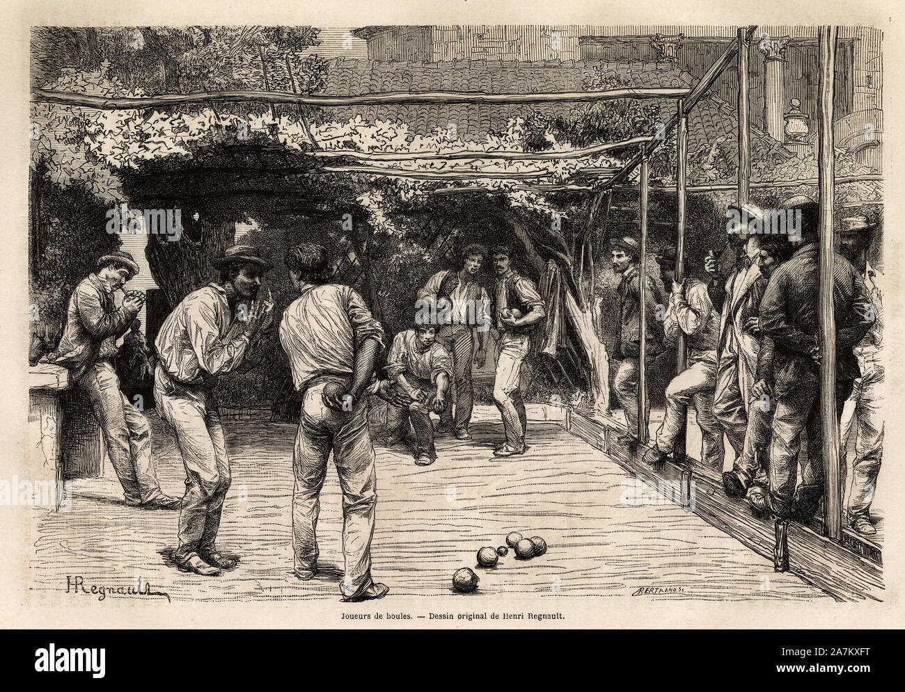 Les joueurs de boule a Rome ( Italie). Gravure pour illustrer le voyage a Rome, de Francis Wey , en 1864-1868, publie dans "Le tour du monde, nouveau Stock Photo