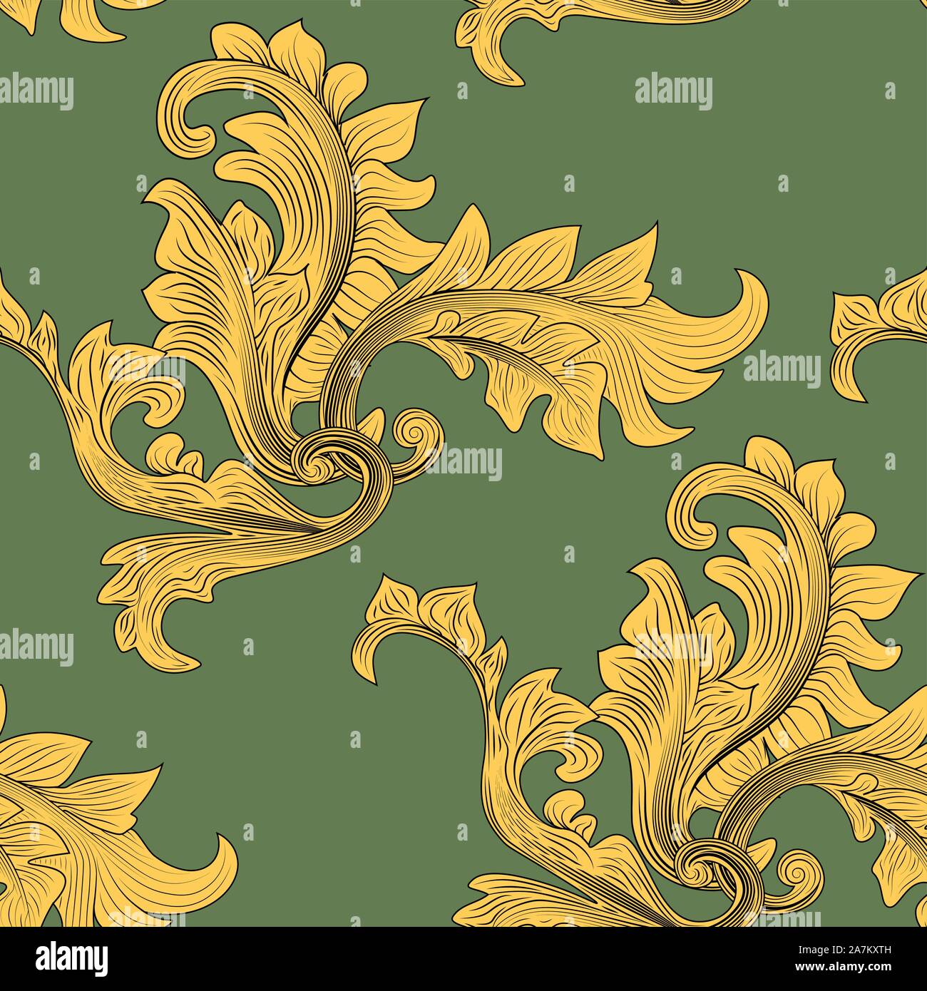 Download Vintage vector ornament template. Yellow victorian pattern in beautiful style on green ...