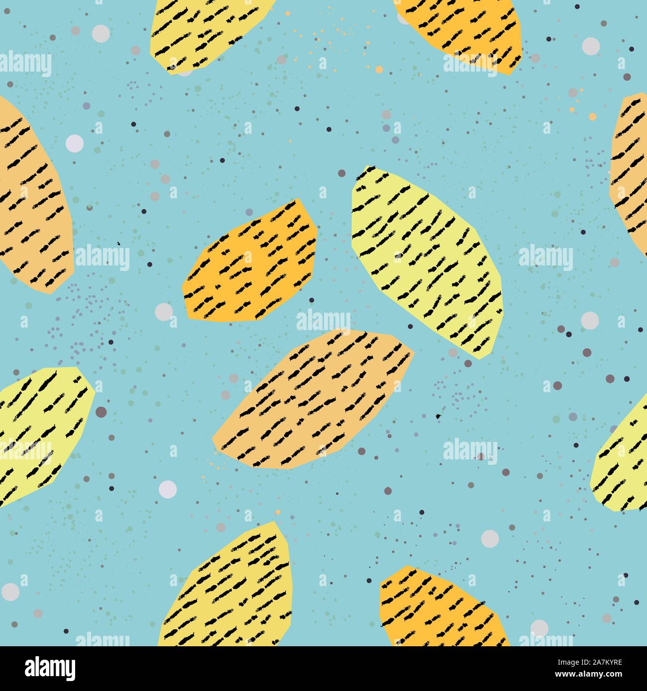 Hand Drawn Geometric Seamless Pattern on blue with dots. Vector ...