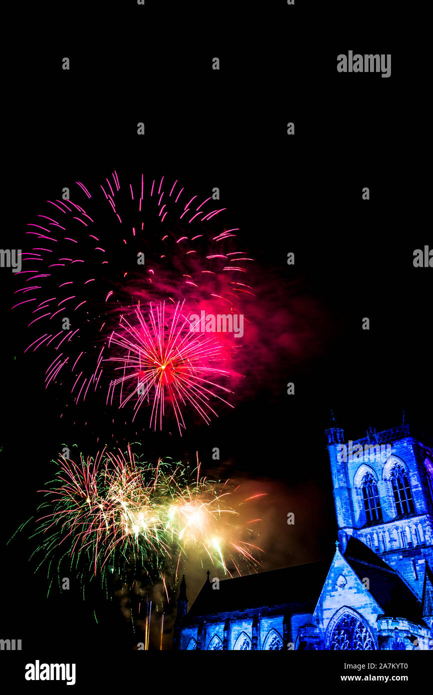 Paisley Abbey Fireworks Display 2019 Stock Photo