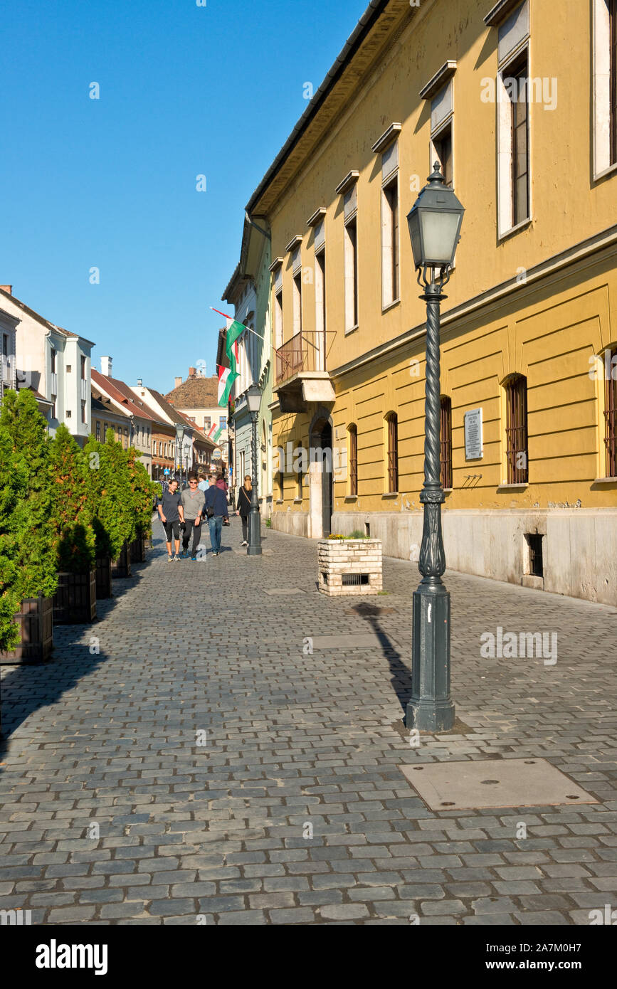 Buildings overlooking Diz ter (Parade Square) of Old Town Budapest in the Castle District Stock Photo