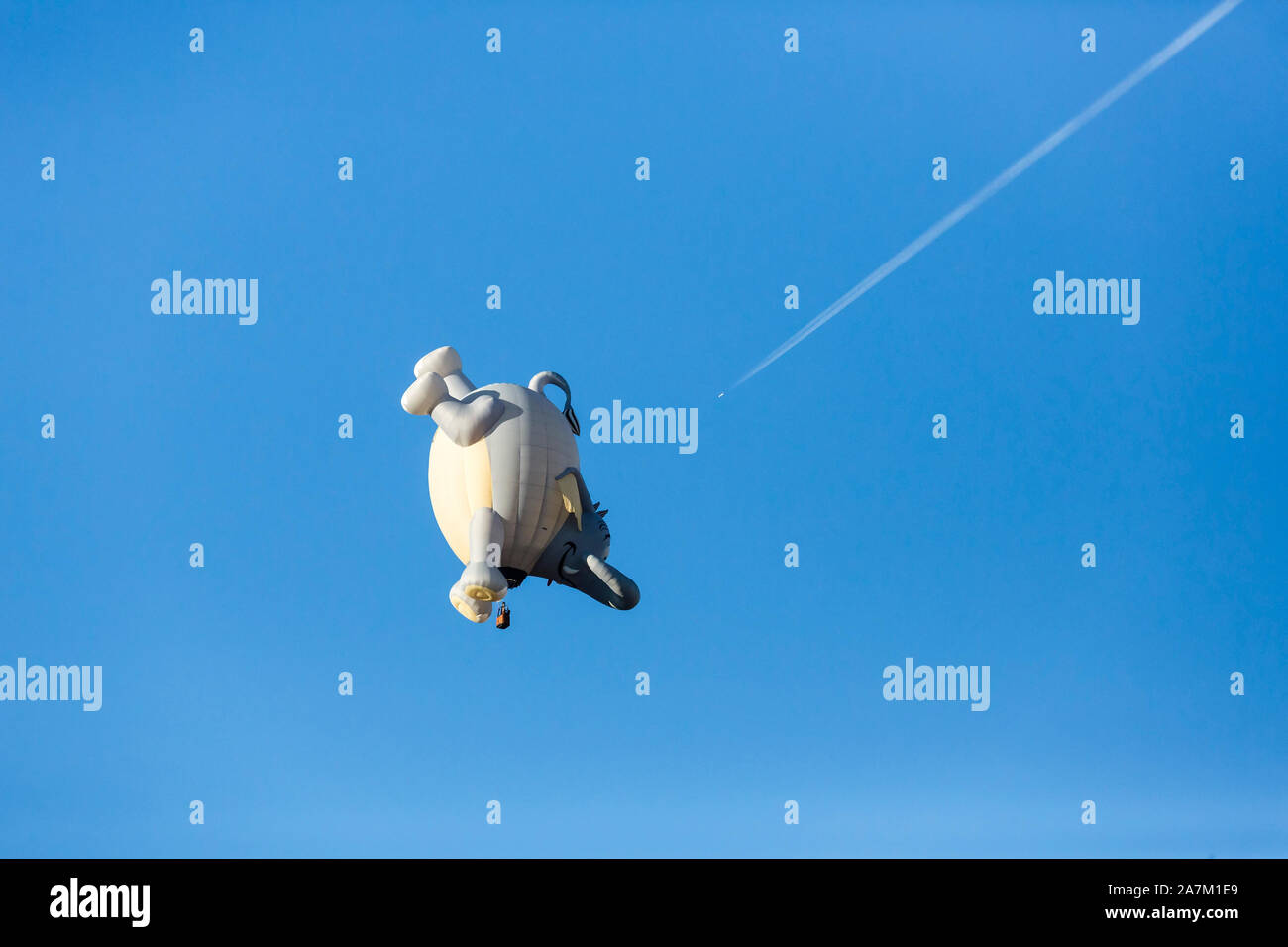Hot air balloons flying in a beautiful blue clear sky Stock Photo - Alamy