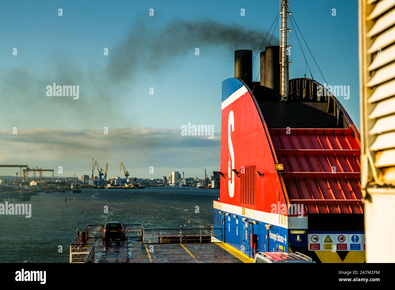 Ship Air Pollution in Belfast, United Kingdom Stock Photo