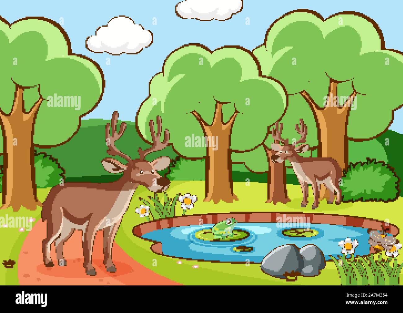 Scene with deers in forest illustration Stock Vector Image & Art - Alamy
