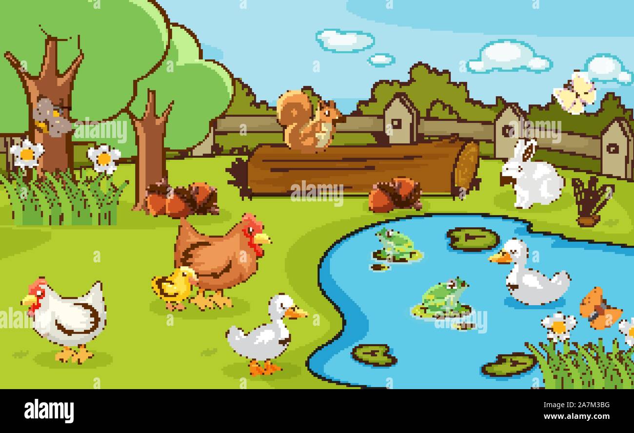 Scene with farm animals on the farm illustration Stock Vector Image & Art Alamy