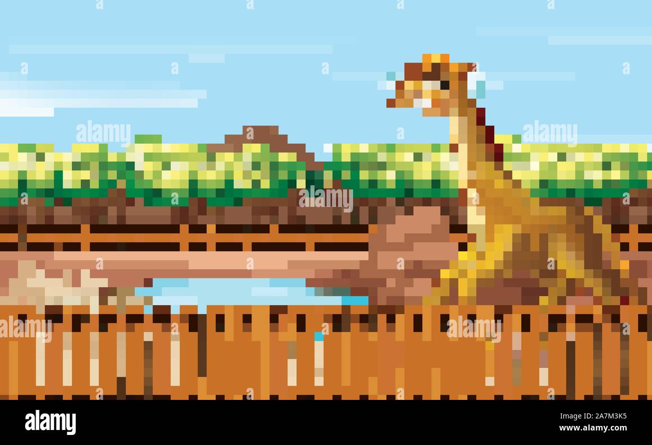 Scene with giraffe in the zoo illustration Stock Vector Image & Art - Alamy