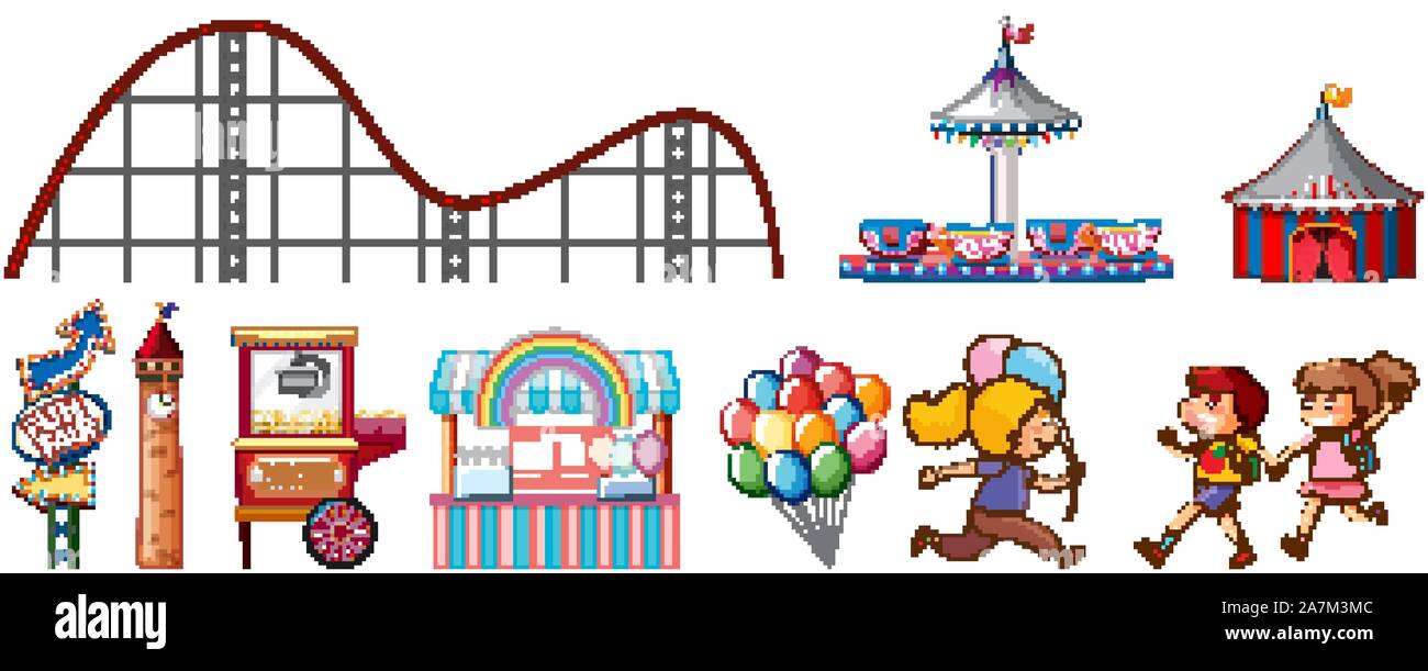 Isolated objects from circus theme with children and rides illustration ...