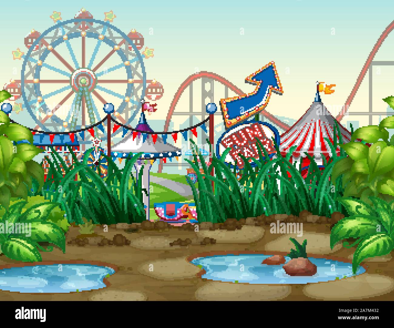 Scene background design with circus rides illustration Stock Vector ...