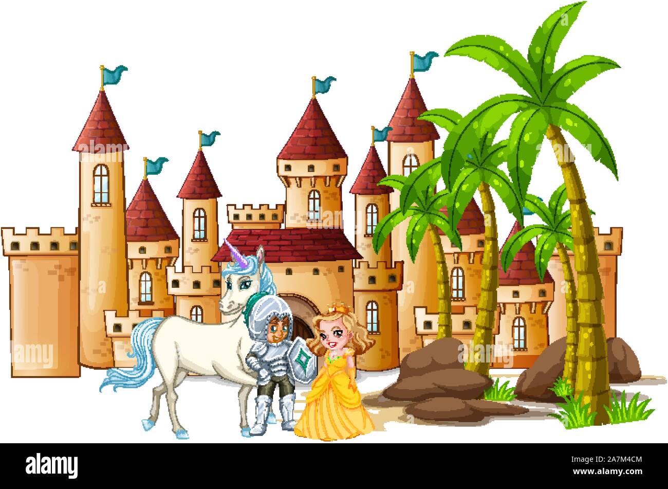 Knight and princess at the castle illustration Stock Vector Image & Art ...