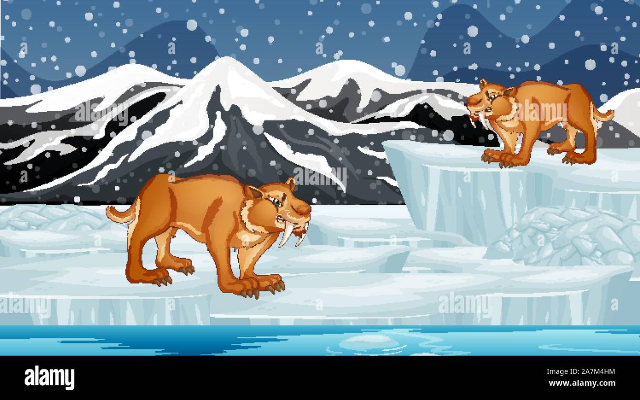 Scene with sabertooth on ice illustration Stock Vector Image & Art - Alamy
