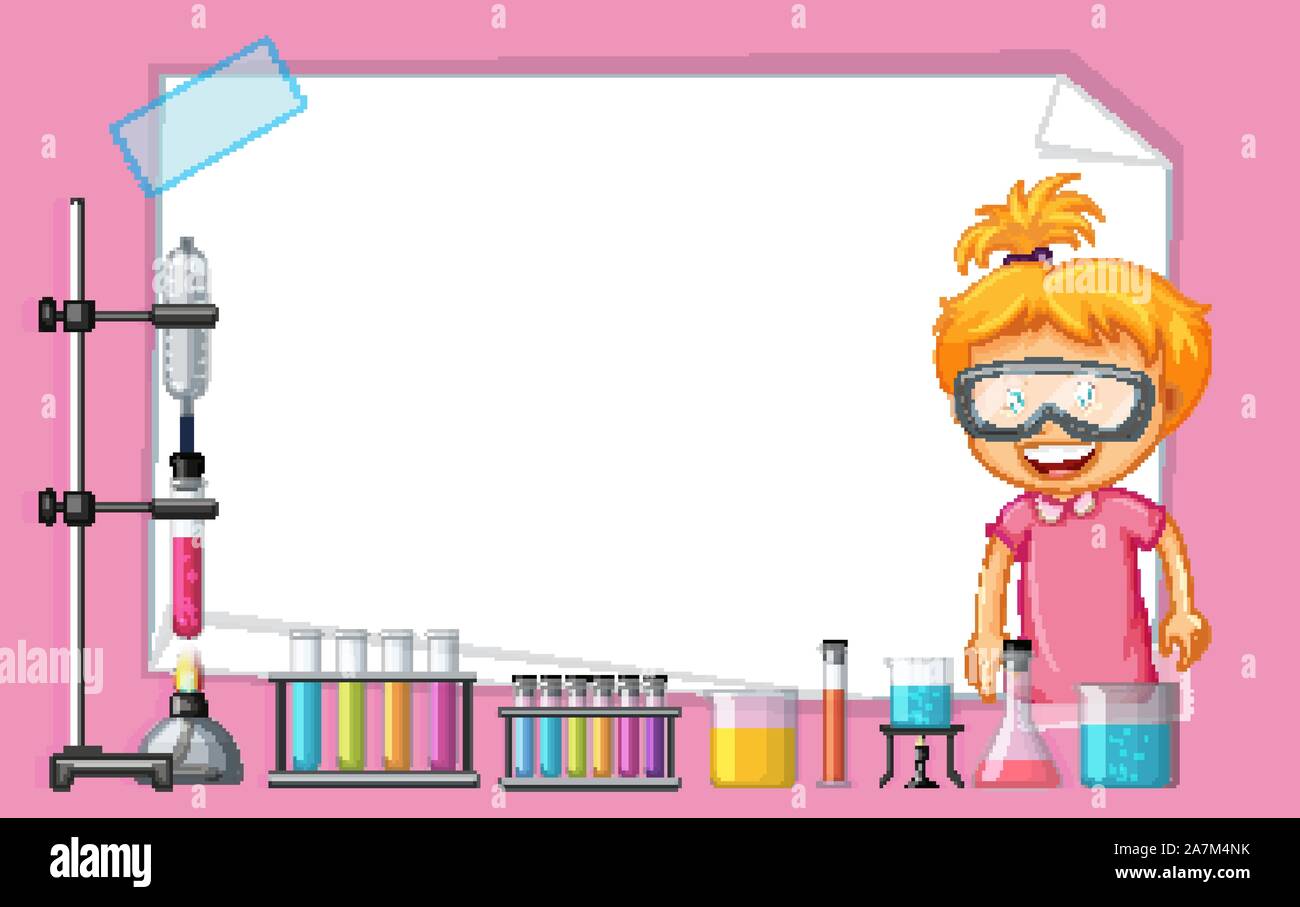 Frame template with girl working in science lab illustration Stock