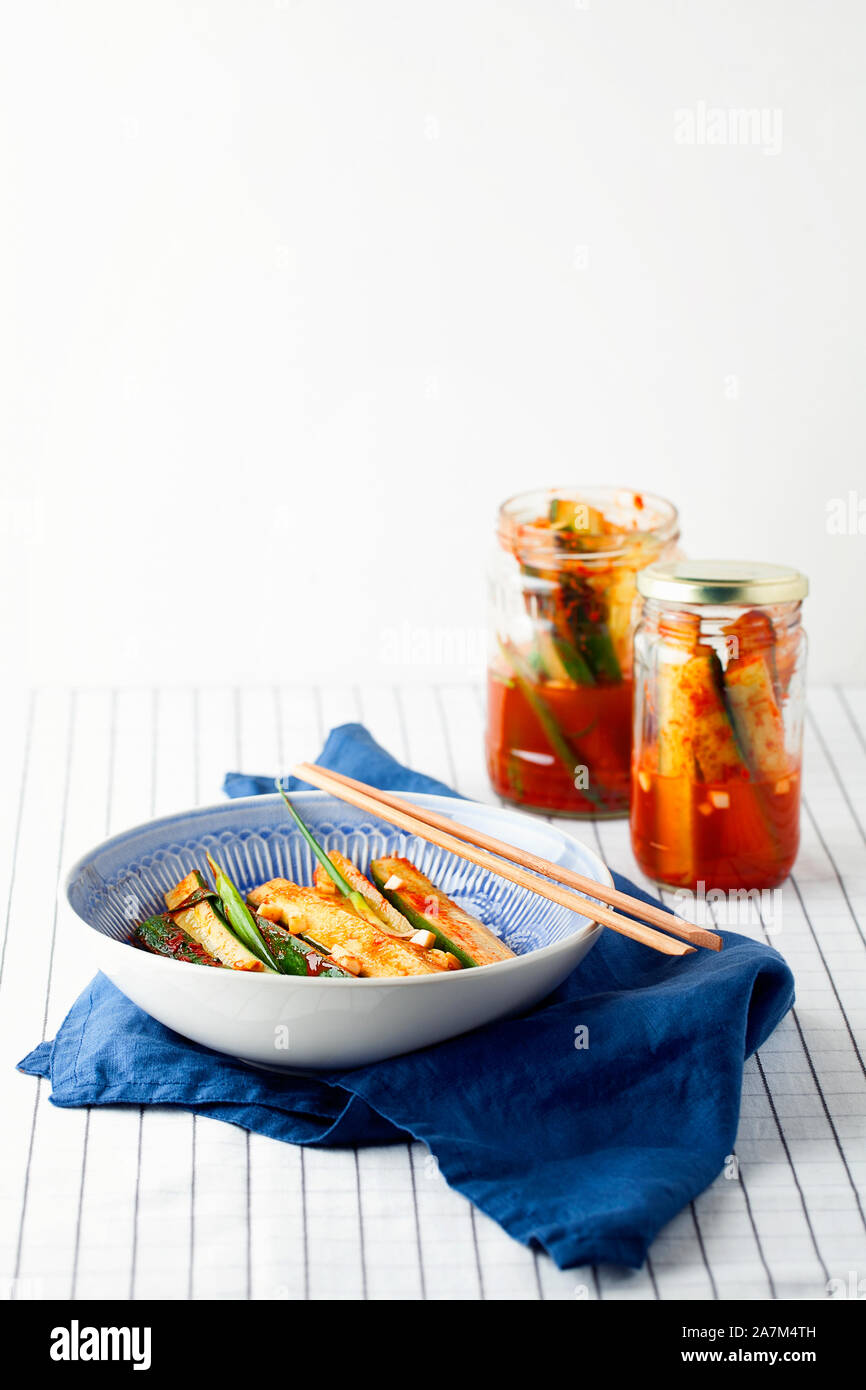 Kimchi of the Korean pickle cucumber.Marinated cucumbers with chili