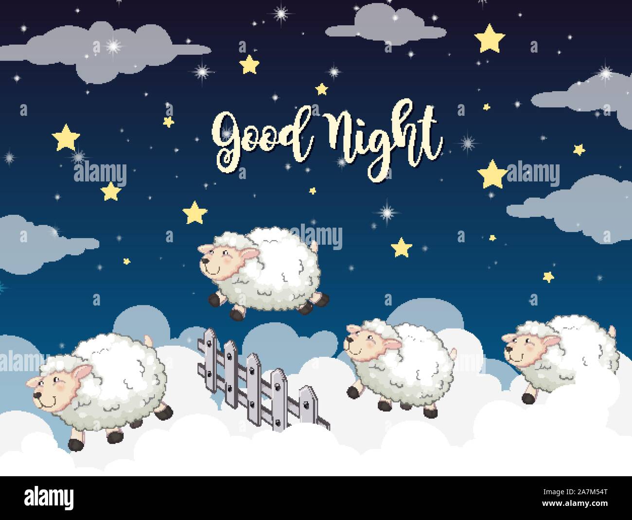 Background scene of sheeps jumping over fence illustration Stock Vector ...