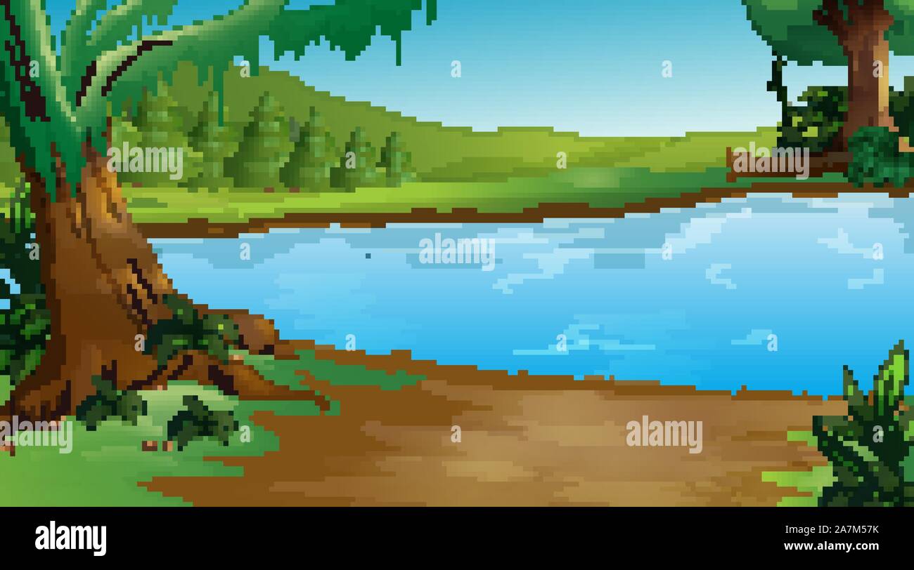 Background scene with trees and lake illustration Stock Vector Image & Art  - Alamy