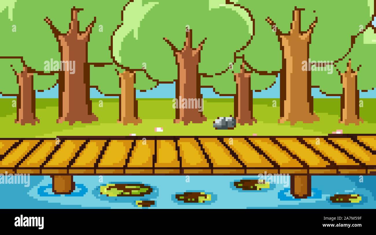Scene with trees and river in the park illustration Stock Vector Image ...