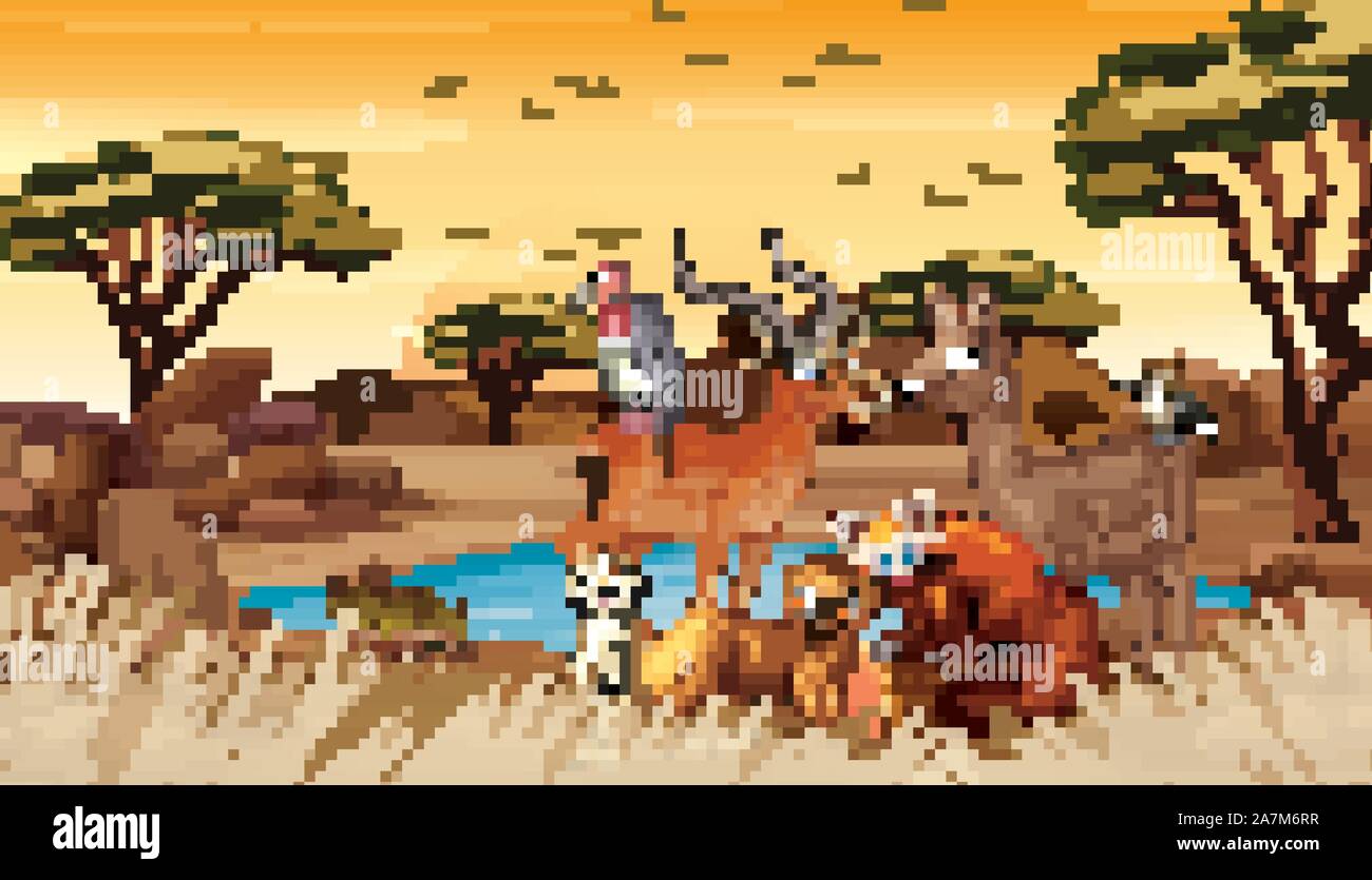Scene with many animals in the field illustration Stock Vector Image ...
