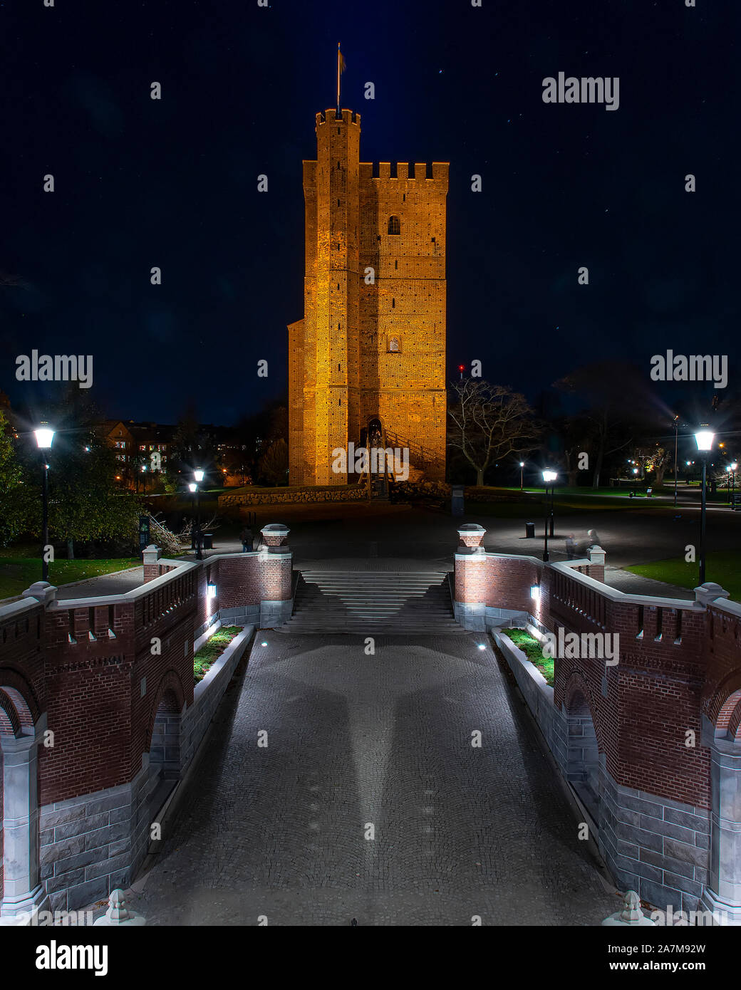 The Lit Up Medieval Keep Called Karnan That Defended The Swedes From The Danes In The Middle Ages Stock Photo Alamy