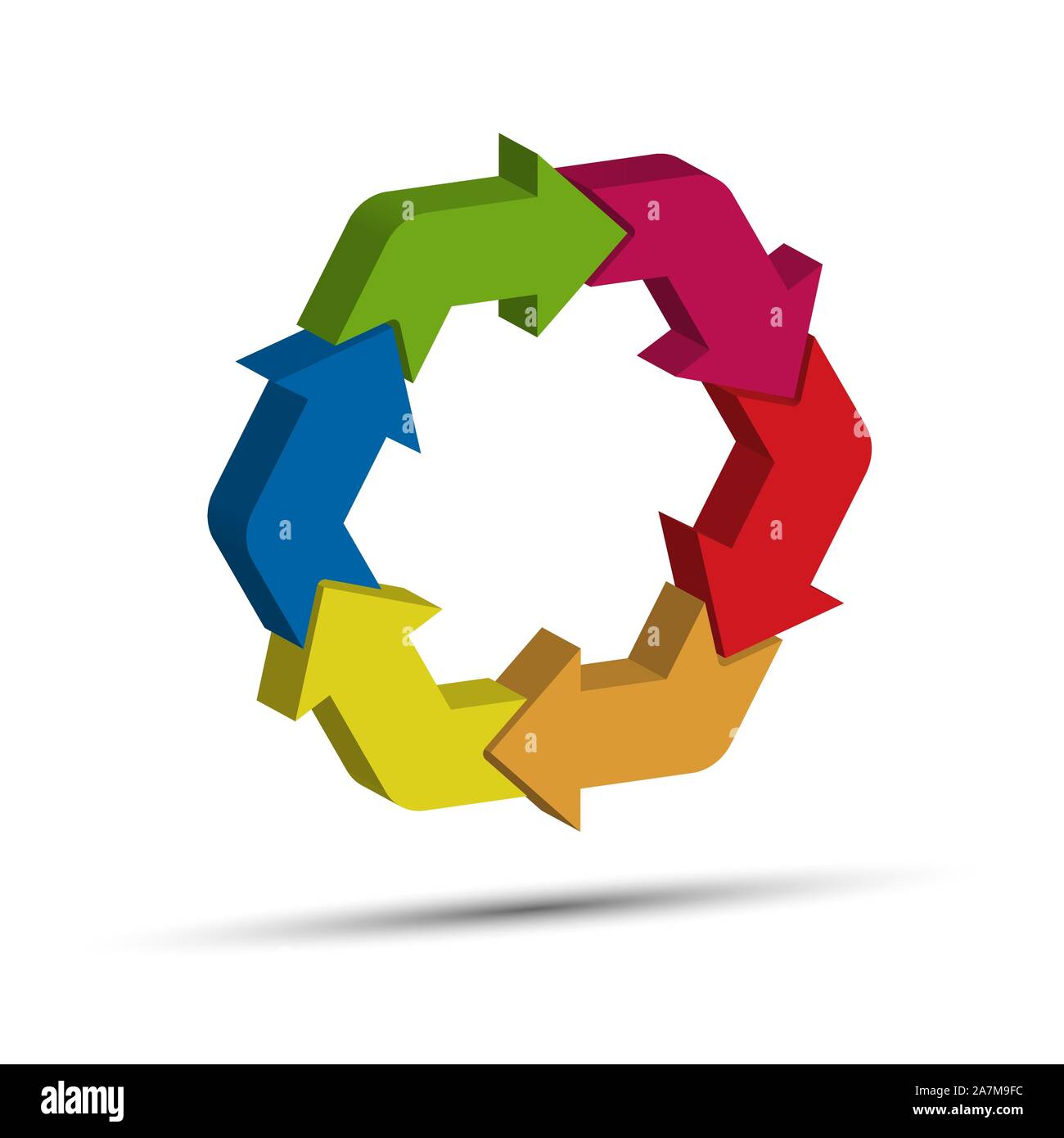 Business infographics. Six looped colored volumetric arrows to ...