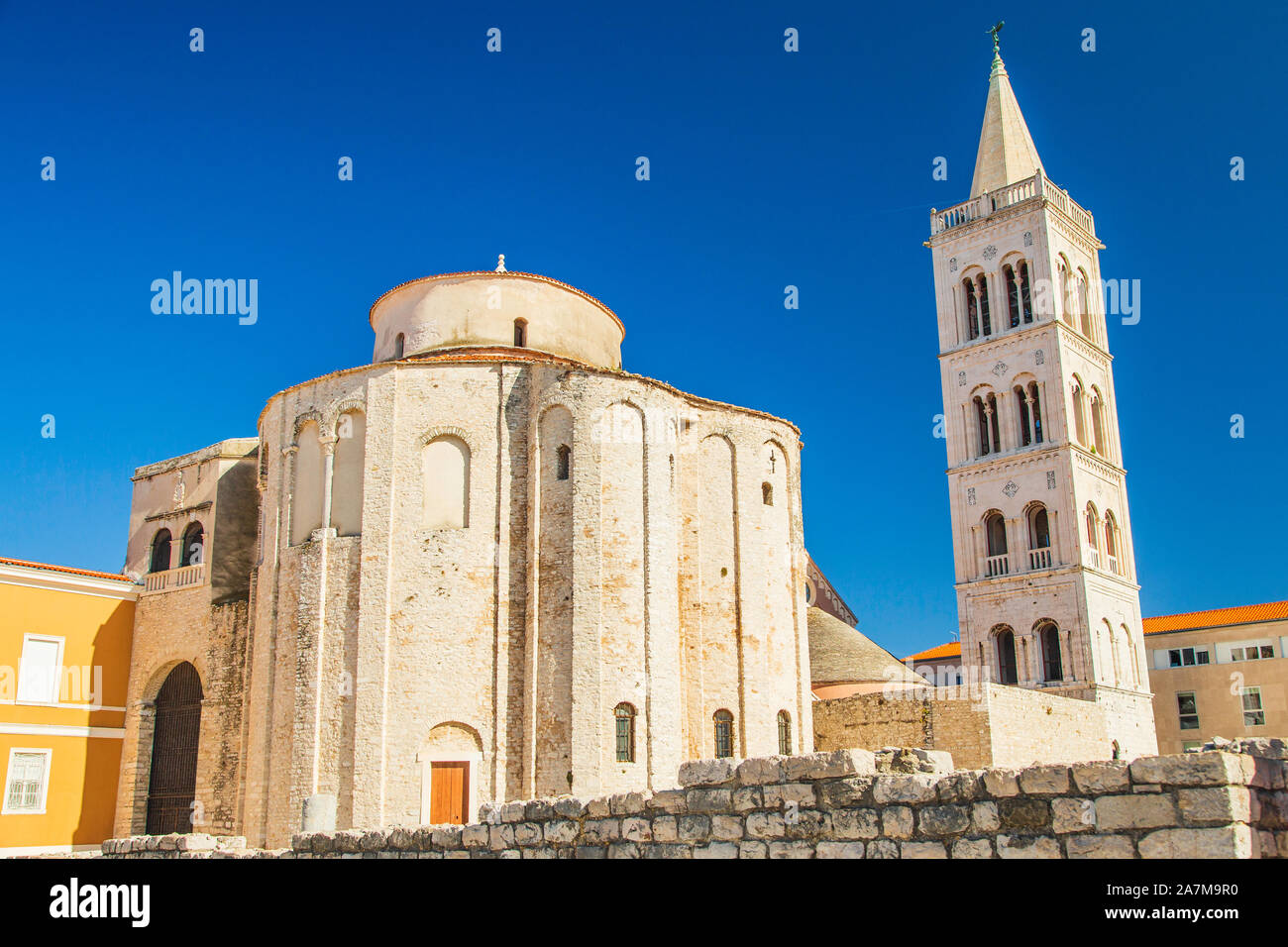 Saint Donatus church from 9th century on the historic site of old Roman forum ruins in the city of Zadar in Dalmatia, Croatia Stock Photo
