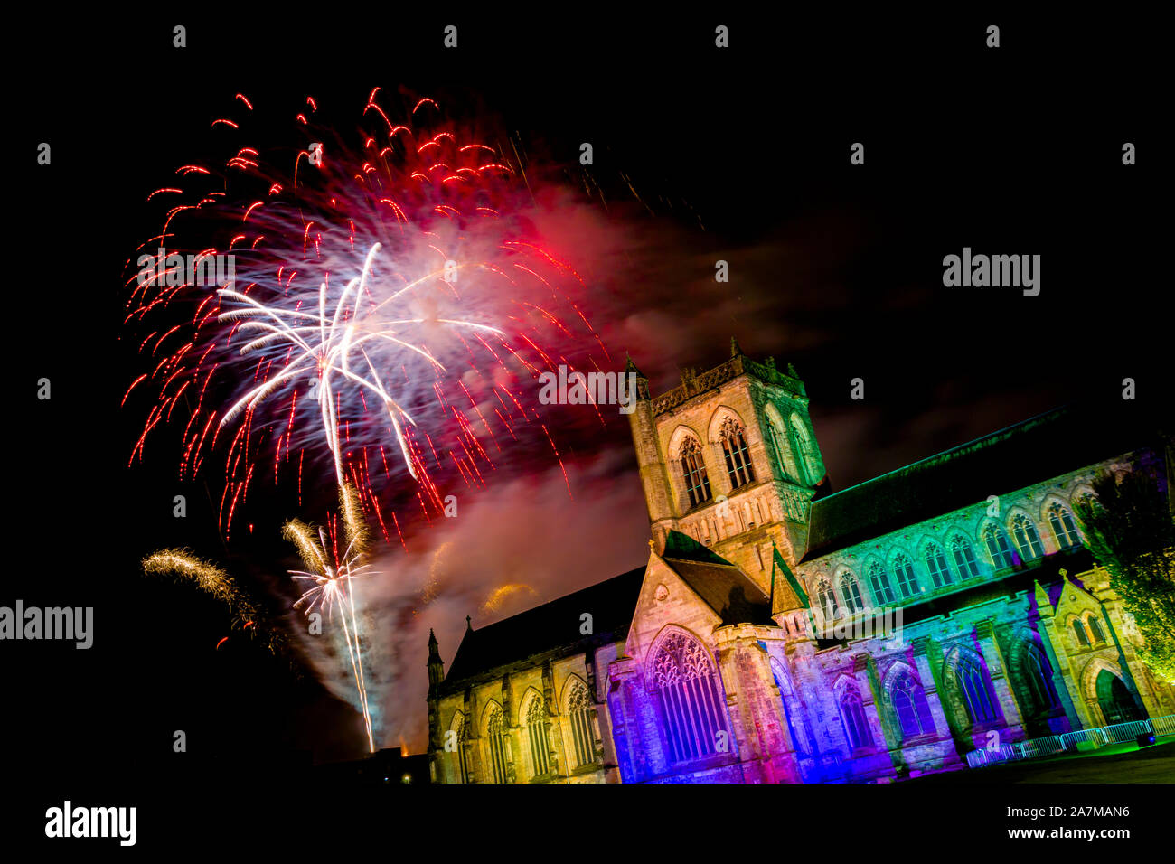 Paisley Abbey Fireworks Display 2019 Stock Photo