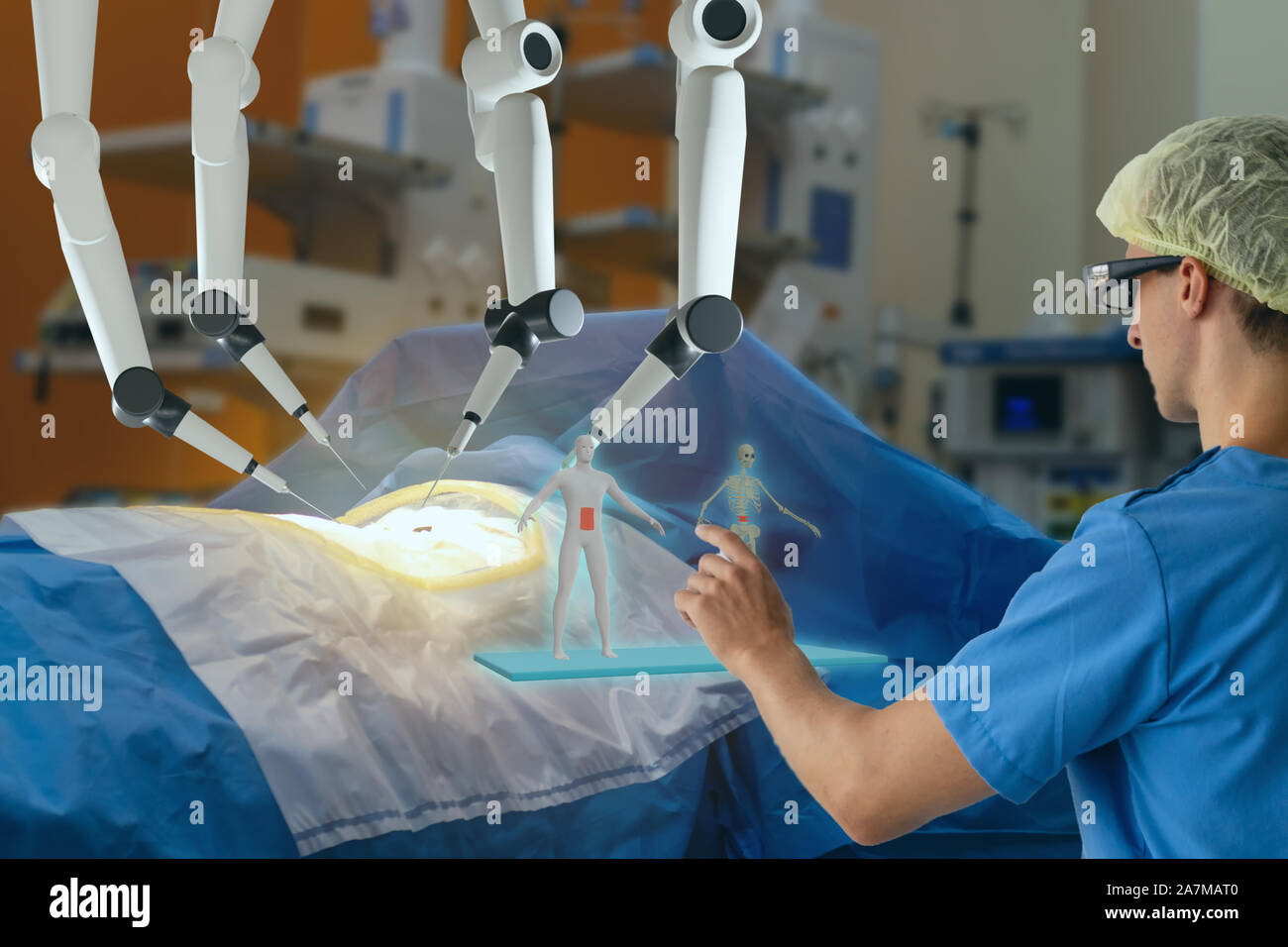 smart medical health care concept with ar vr, surgery robotic machine use allows doctors to perform many types of complex procedures with more precisi Stock Photo