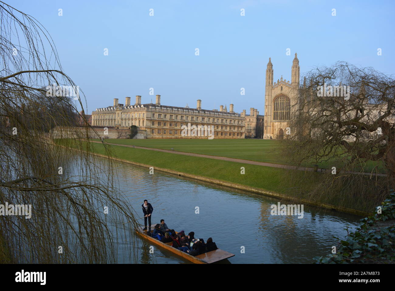 Punting on the River Cam, looking towards King's College Chapel and Clare College in Spring, University of Cambridge, Cambridge, England Stock Photo