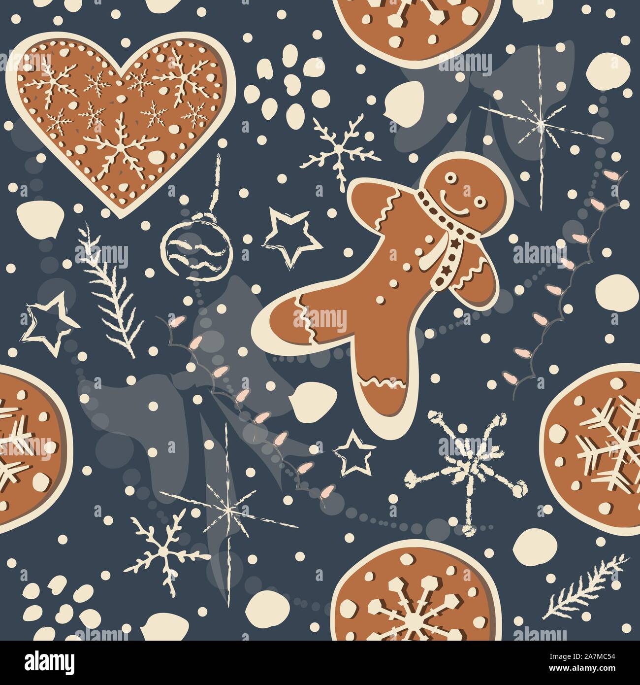 Cute Winter Seamless Pattern with gingerbread cookies. Vector ...