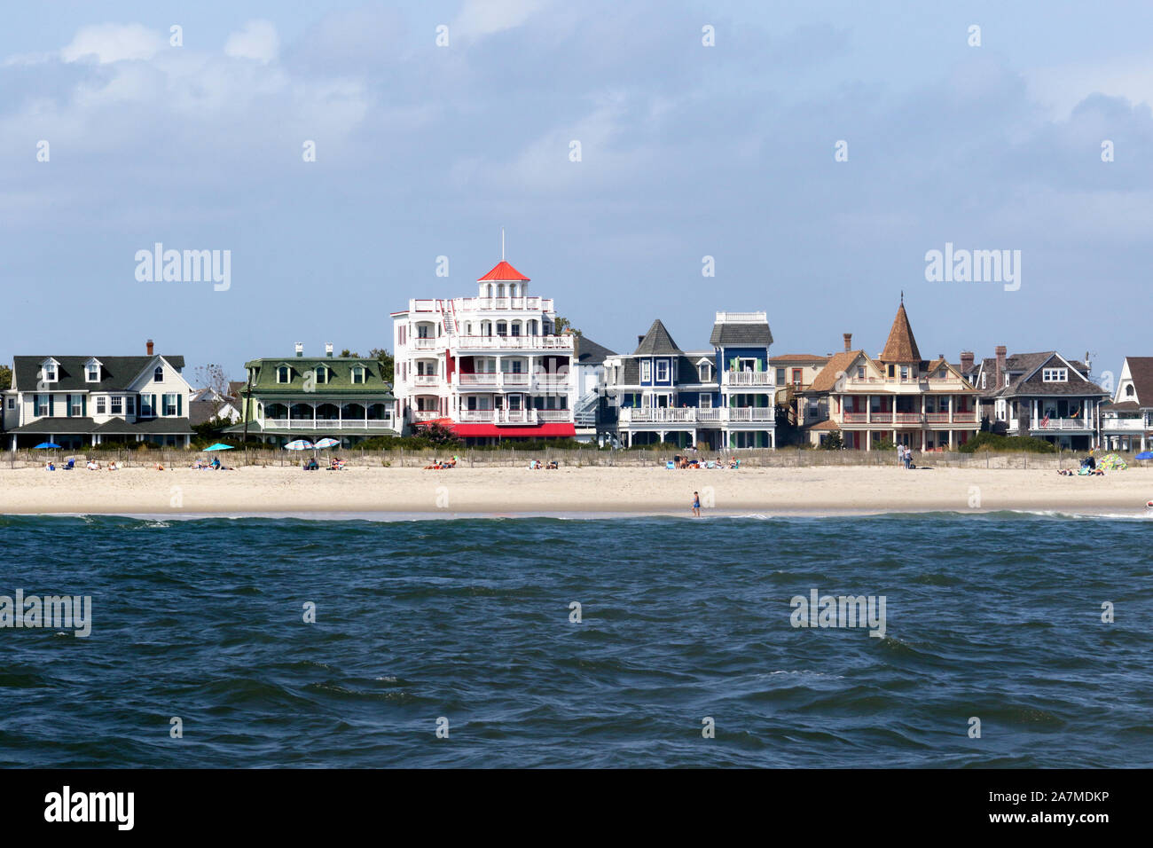 A view of Beach Ave, Cape May, New Jersey from the Atlantic Ocean Stock