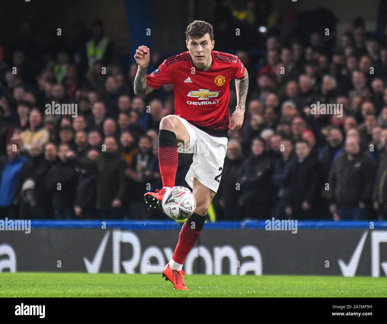 LONDON, ENGLAND - FEBRUARY 18, 2019: Victor Lindelof of Manchester pictured during the 2018/19 FA Cup Fifth Round game between Chelsea FC and Manchester United at Stamford Bridge. Stock Photo