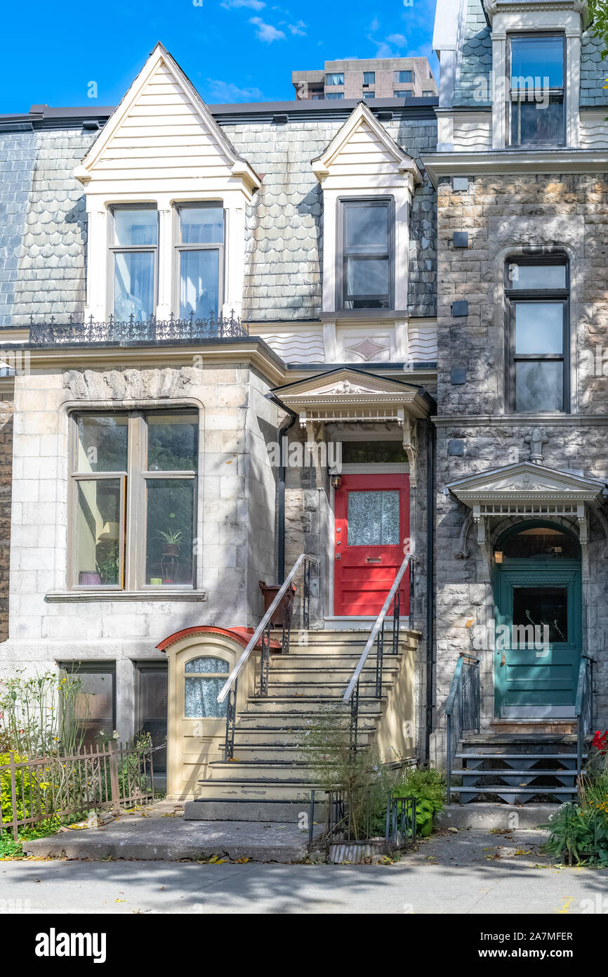 Montreal, typical victorian house with exterior staircase in the Plateau  Mont-Royal district in autumn Stock Photo - Alamy
