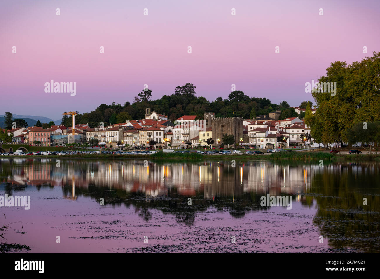 VIllage of Ponte de Lima, Portugal. View from Lima River Stock Photo