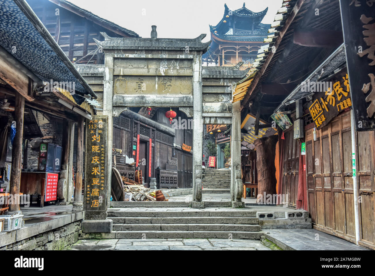 View of the alleys in Furong town in Yongshun county, Miao Autonomous Prefecture, central China's Hunan province, 4 September 2019. Stock Photo